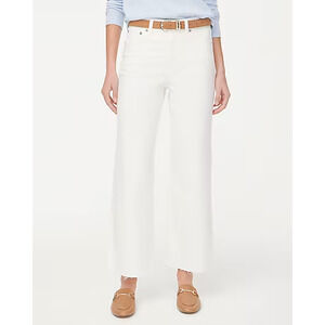 J.Crew Factory Wide-Leg Crop Jean All Day Stretch Seashell White Raw Hem 34 NWT